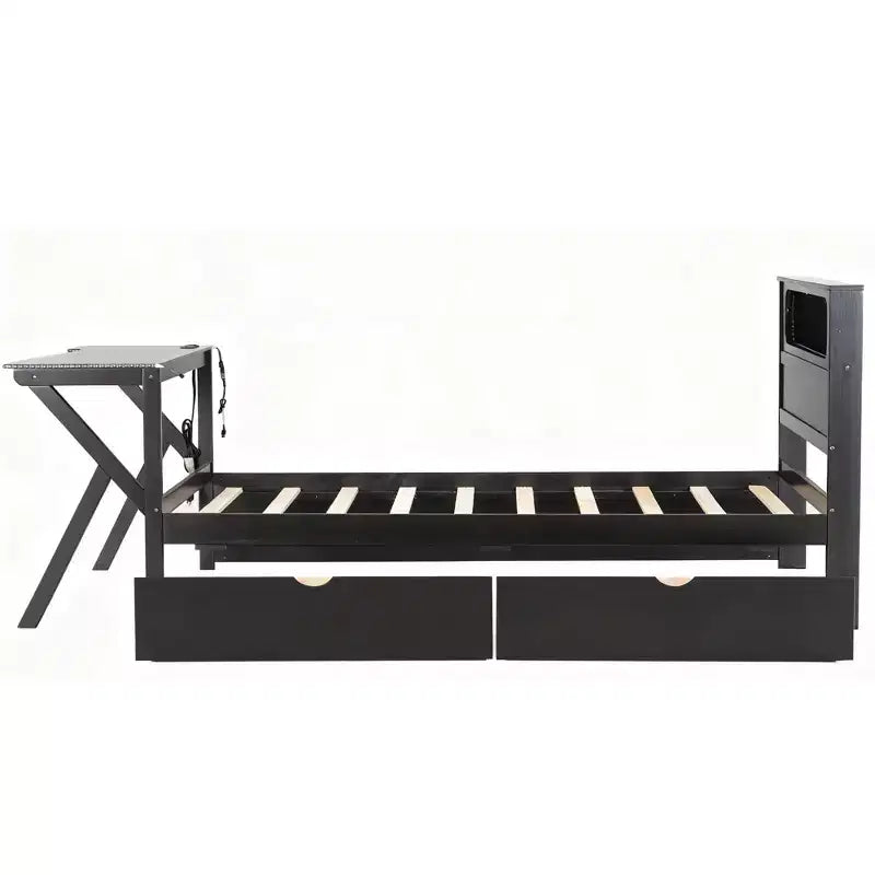 Letto a piattaforma da gioco in legno Twin/Full Size con testiera a LED, scrivania e cassetti portaoggetti USB, nero