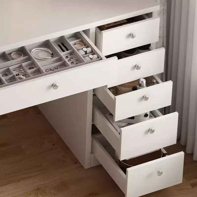Grande Toeletta con 11 Cassetti e 6 Ripiani Aperti, Toeletta Trucco con Specchio e Ampio Piano, Scrivania Trucco per Camera da Letto, Soggiorno, Bianco