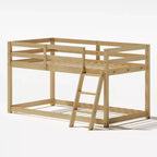 Letto a soppalco basso doppio per bambini - Convertibile in letto a castello, Struttura letto moderna in legno massiccio con illuminazione a striscia LED, QUERCIA