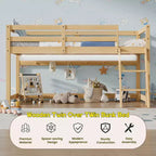 Letto a soppalco basso doppio per bambini - Convertibile in letto a castello, Struttura letto moderna in legno massiccio con illuminazione a striscia LED, QUERCIA
