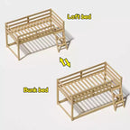 Letto a soppalco basso doppio per bambini - Convertibile in letto a castello, Struttura letto moderna in legno massiccio con illuminazione a striscia LED, QUERCIA