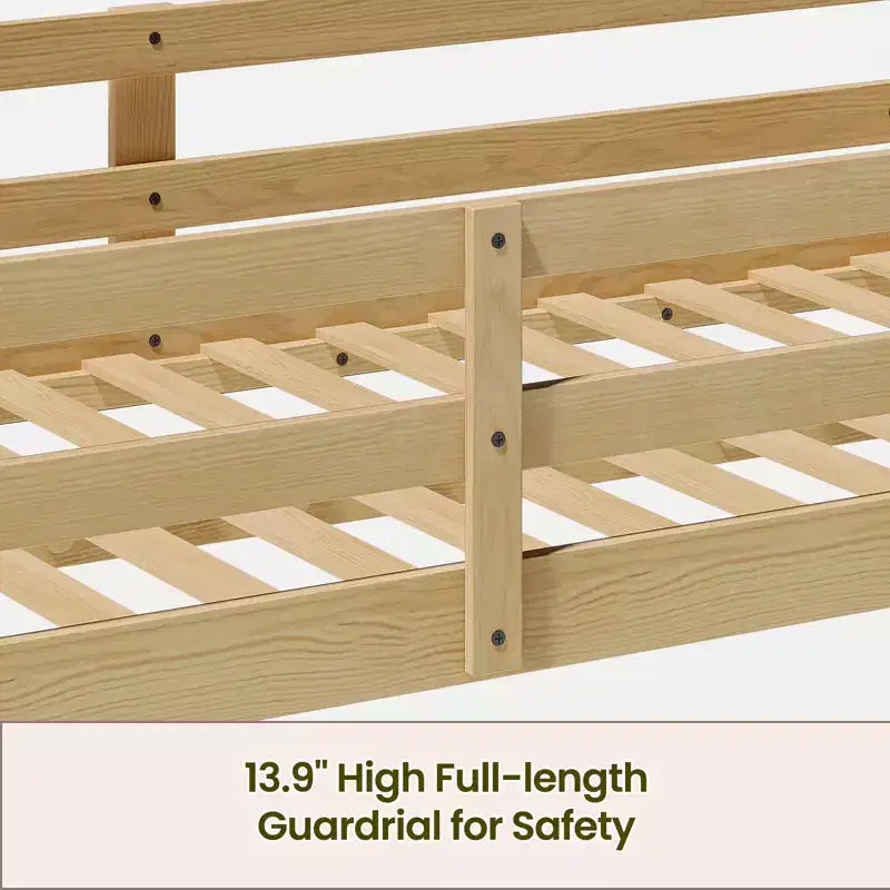 Letto a soppalco basso doppio per bambini - Convertibile in letto a castello, Struttura letto moderna in legno massiccio con illuminazione a striscia LED, QUERCIA