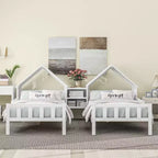 Bellemave Double Twin Size Platform Bed with House-shaped Headboard and a Built-in Nightstand, White