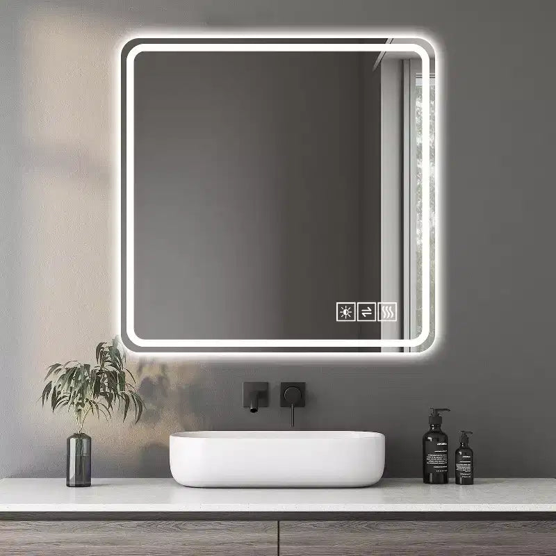 GDFStudio Kira Modern 36 Square Vanity Mirror with Rounded Corners and 3 Color Modes
