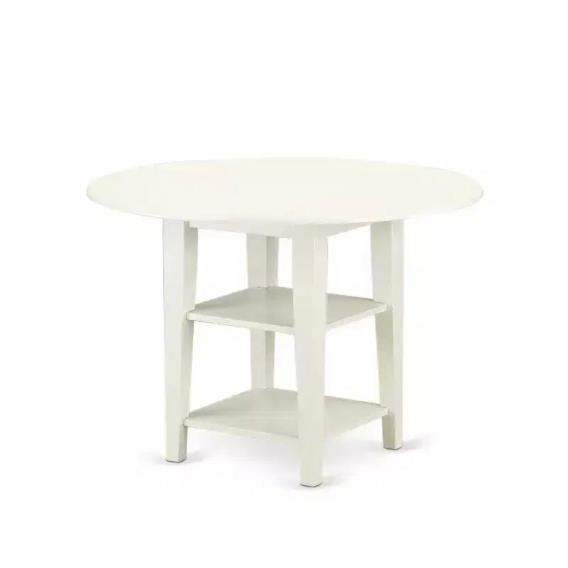 Sala da Pranzo Rotonda con Top in Legno Massello Finitura Bianco Lino 5 Pezzi con Piano a Ribalta - 4 Posti a Sedere