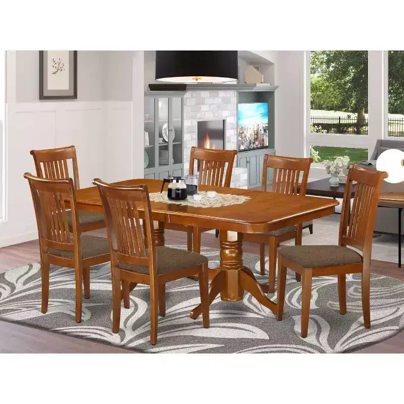Cucina Sala da pranzo 7 pezzi - Tavolo in legno e sedie in lino - Rettangolare 40x78 pollici