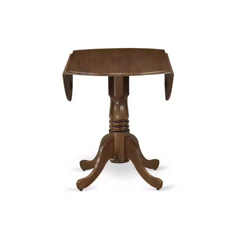 Set da 3 pezzi per sala da pranzo, in legno massello con finitura noce anticato, tavolo rotondo imbottito - 4 posti a sedere