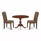 3-Piece Mahogany Finish Solid Wood Top Upholstered Dining Room Set (Seats-4)