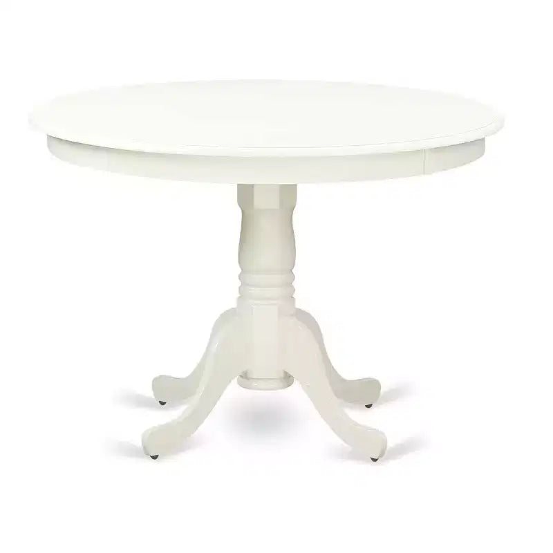 Tavolo da pranzo 5 pezzi con piano in legno massello finitura lino bianco e 4 sedie Parson