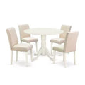 Round Kitchen Table Set with 4 Chairs - 42 Dinette Table & Parson Chairs - Linen White & Beige