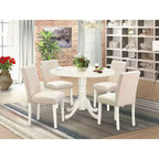 Tavolo da cucina rotondo con 4 sedie - Tavolo da pranzo da 42" e sedie Parson - Bianco lino e Beige
