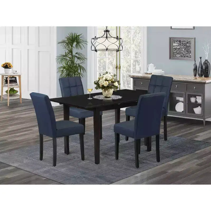 Set da pranzo rettangolare 5 pezzi con piano in legno massello finitura nera (4 posti)