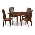 HomeStock 5-Piece Mahogany Finish Solid Wood Top Dining Table with 4 Chairs