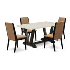 HomeStock 5-Piece Natural Oak Finish Solid Wood Top Dining table with 4 Chairs