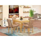 Set da pranzo quadrato in legno massiccio finitura rovere naturale da 5 pezzi - 4 posti a sedere