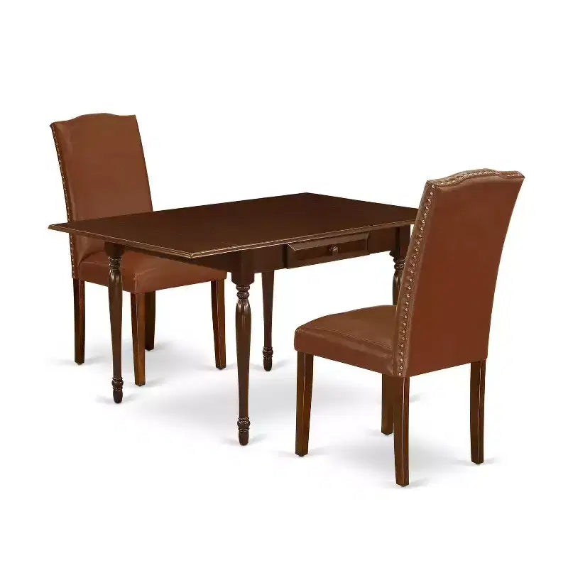 HomeStock 3-Piece Mahogany Finish Solid Wood Top With Dropleaf Dining Table Set