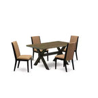 HomeStock 5-Piece Rectangle Distressed Jacobean Finish Solid Wood Top Dining table with 4 Chairs