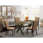 Tavolo da pranzo rettangolare a 5 pezzi con top in legno massello con finitura anticata Jacobean e 4 sedie