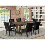 Set da pranzo in 7 pezzi con piano in legno massello multicolore e rivestimento trapuntato a bottoni - 4 posti a sedere