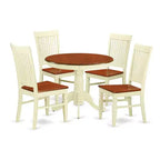 Rustic Dining Set 5 Piece - Kitchen Table & 4 Chairs - Round Table with Wood Seats - Farmhouse Style