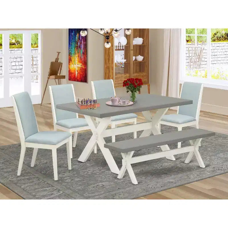 Tavolo da pranzo con piano in legno massello Jacobean anticato a 5 pezzi con 4 sedie Parson