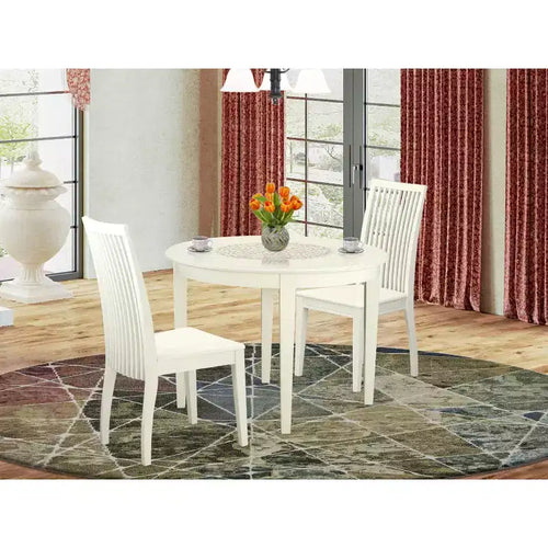 Tavolo da pranzo rotondo e sedie 3 pezzi, bianco lino