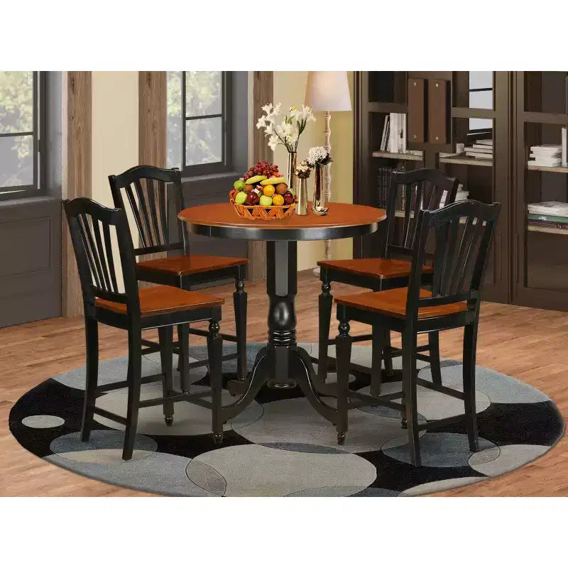 Tavolo da pranzo per cucina - Set 3 pezzi tavolo e sedie - Tavolo rotondo con piedistallo - Finitura mogano scuro