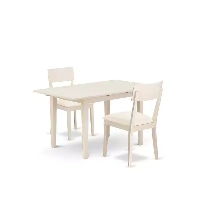HomeStock 3-Pc Linen White Finish Rectangular Solid Wood Top Dining Table Set