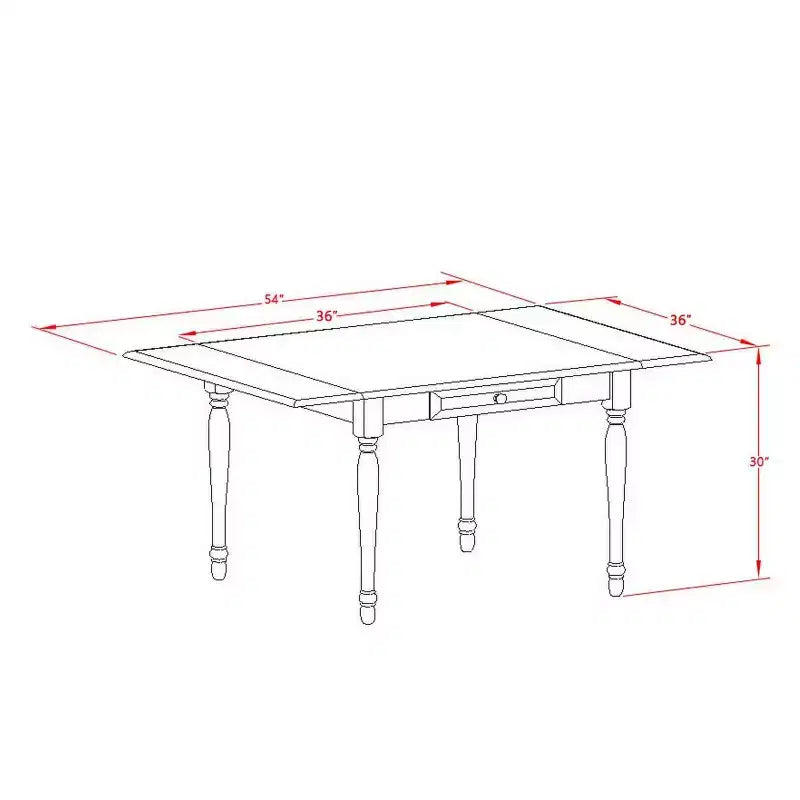 Set da pranzo da 5 pezzi in legno massello con finitura mogano - Tavolo rettangolare con alette a scomparsa - 4 posti