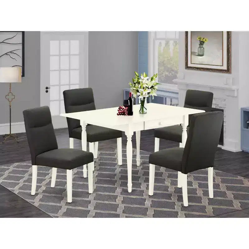 Set 5 pz bianco lino in legno massello - Sala da pranzo con piano a ribalta - 4 posti a sedere