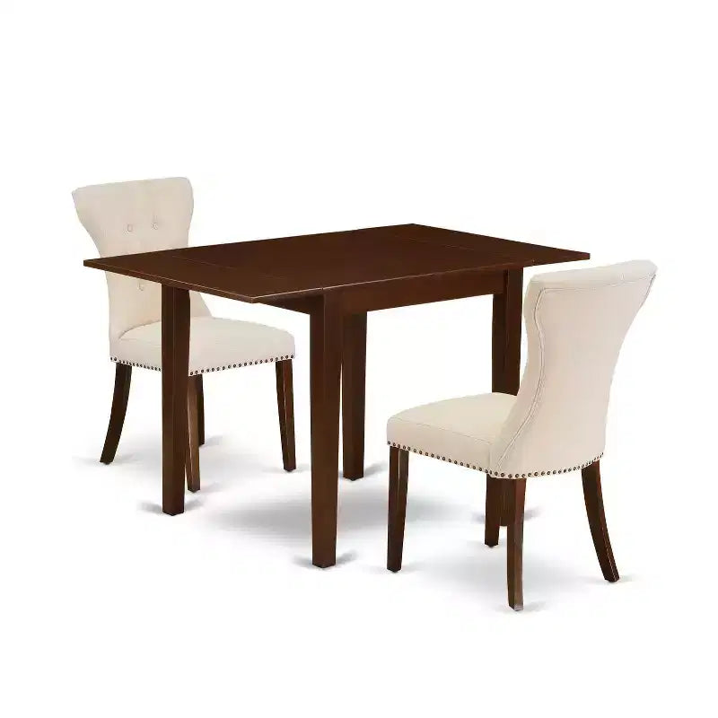 HomeStock 3-Pc Mahogany Finish Rectangular Solid Wood Top With Dropleaf Dining Table Set