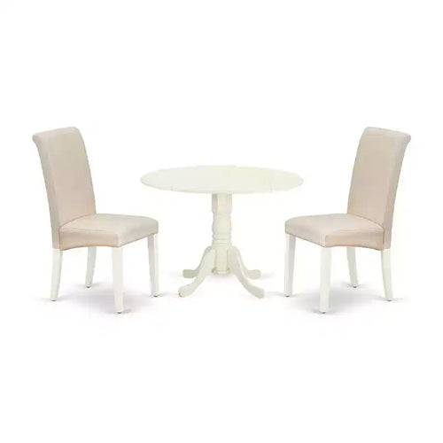 HomeStock 3-Piece Round Buttermilk and Cherry Finish Solid Wood Top Dining Table with 2-Parson Chairs with Drop Leaf