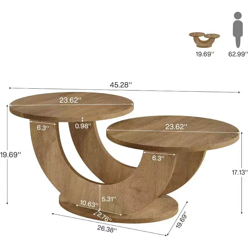 Tavolino Rotondo da 46 Pollici, Tavolino Moderno da Soggiorno con Struttura a U Originale, Tavolino Basso da Centro per Casa, Appartamento, Rovere