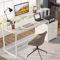 Lantine 63 Inch White Computer Desk: Ergonomic office desk with file drawer, monitor stand, printer space, ideal wood workstation for home office.
