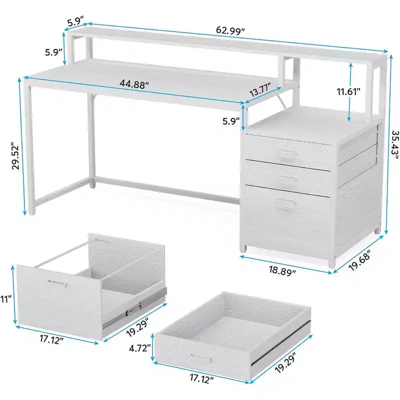 Scrivania per Computer Bianca da 160 cm: Scrivania ergonomica da ufficio con cassetto portadocumenti, supporto per monitor, spazio per stampante, postazione di lavoro ideale in legno per l'home office