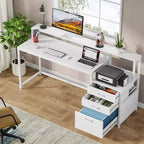 Scrivania per Computer Bianca da 160 cm: Scrivania ergonomica da ufficio con cassetto portadocumenti, supporto per monitor, spazio per stampante, postazione di lavoro ideale in legno per l'home office