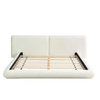 Letto Imbottito a Piattaforma Ribassato, Telaio Letto Queen/King a Filo Pavimento con Testiera Oversize, Crema