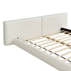 Letto Imbottito a Piattaforma Ribassato, Telaio Letto Queen/King a Filo Pavimento con Testiera Oversize, Crema