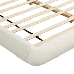 Letto Imbottito a Piattaforma Ribassato, Telaio Letto Queen/King a Filo Pavimento con Testiera Oversize, Crema