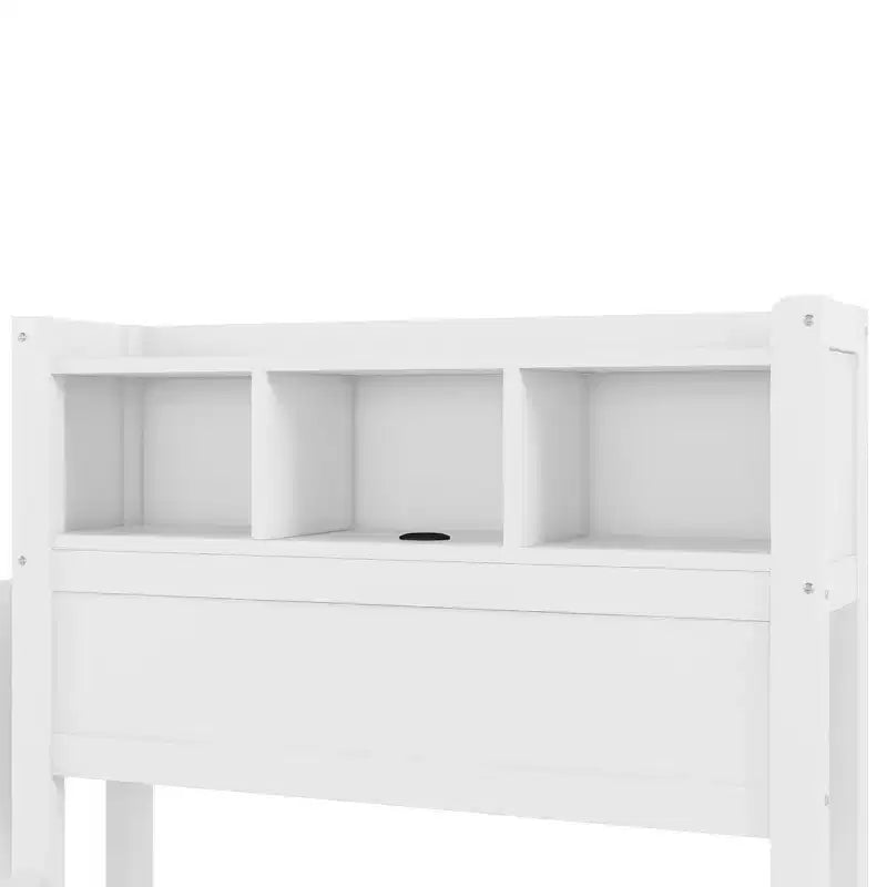 Letto in legno singolo/matrimoniale con testiera contenitore, illuminazione a LED integrata e stazione di ricarica, 2 cassetti e mobile estraibile