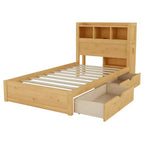 Letto in legno singolo/matrimoniale con testiera contenitore, illuminazione a LED integrata e stazione di ricarica, 2 cassetti e mobile estraibile