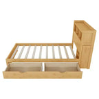 Letto in legno singolo/matrimoniale con testiera contenitore, illuminazione a LED integrata e stazione di ricarica, 2 cassetti e mobile estraibile