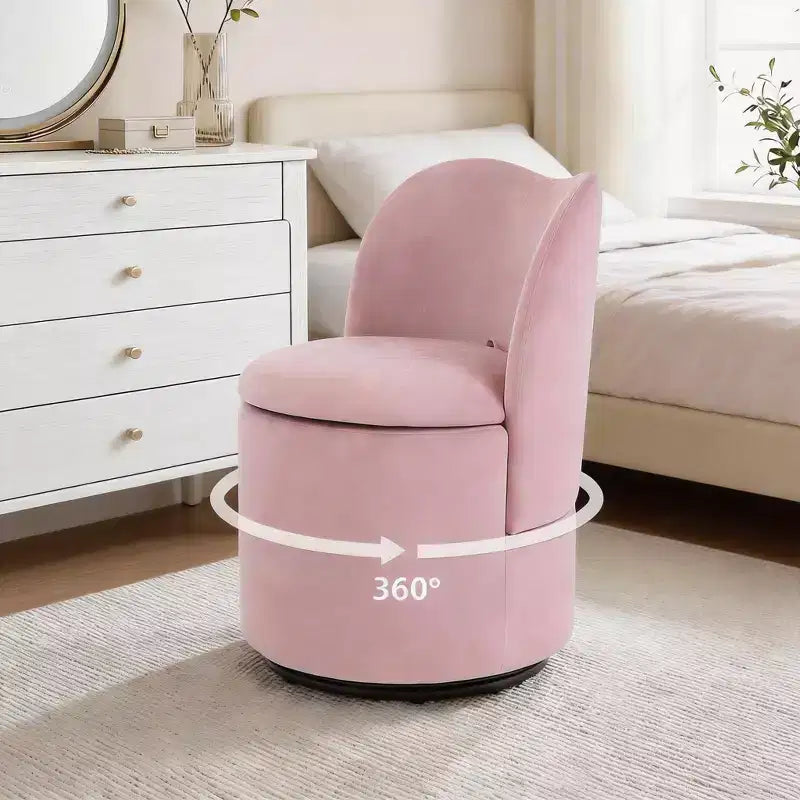 Sedia da toeletta con contenitore, Sedia da trucco girevole a 360° con schienale, Sgabello girevole moderno a botte, Ottomana imbottita, Sgabello da toeletta con schienale