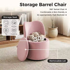 Sedia da toeletta con contenitore, Sedia da trucco girevole a 360° con schienale, Sgabello girevole moderno a botte, Ottomana imbottita, Sgabello da toeletta con schienale