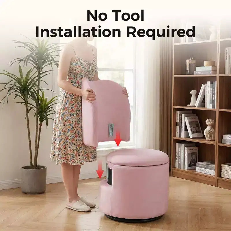 Sedia da toeletta con contenitore, Sedia da trucco girevole a 360° con schienale, Sgabello girevole moderno a botte, Ottomana imbottita, Sgabello da toeletta con schienale