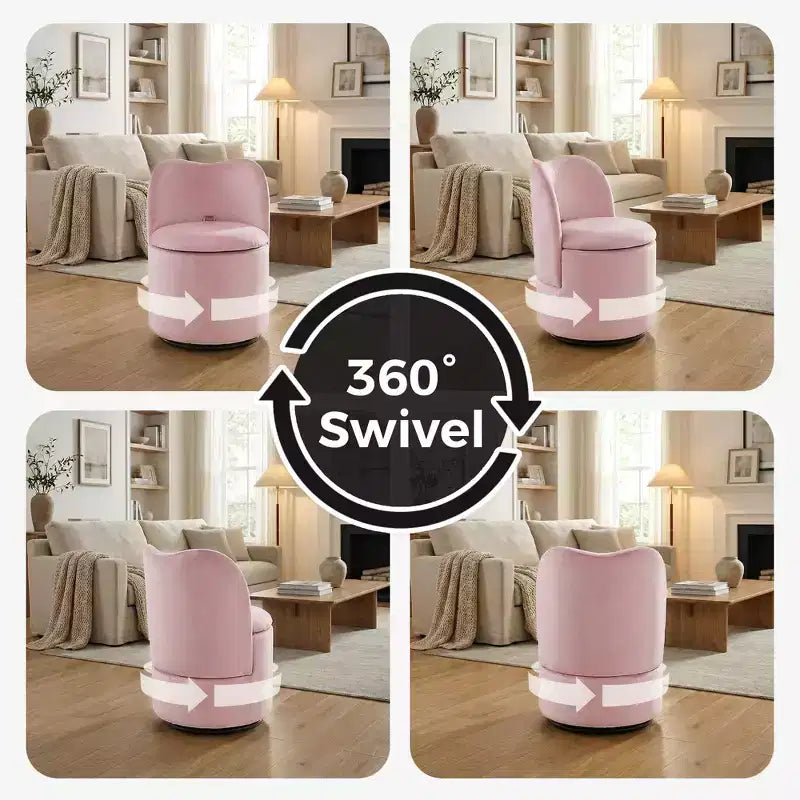 Sedia da toeletta con contenitore, Sedia da trucco girevole a 360° con schienale, Sgabello girevole moderno a botte, Ottomana imbottita, Sgabello da toeletta con schienale
