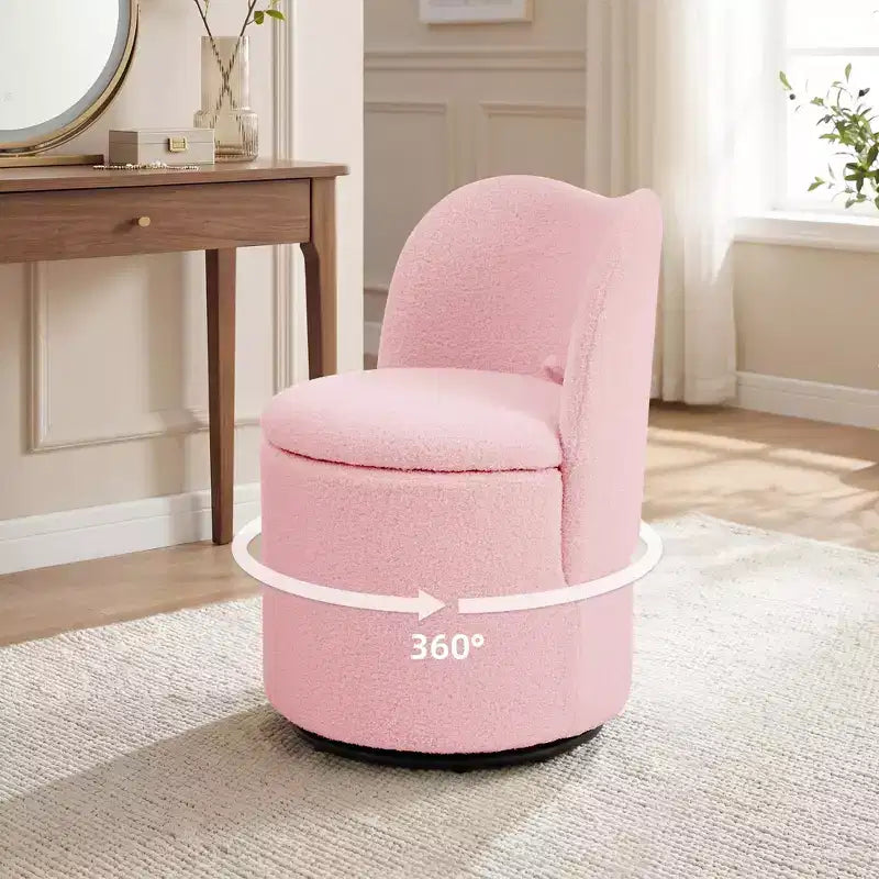 Sedia da toeletta con contenitore, Sedia da trucco girevole a 360° con schienale, Sgabello girevole moderno a botte, Ottomana imbottita, Sgabello da toeletta con schienale