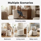 Sedia da toeletta con contenitore, Sedia da trucco girevole a 360° con schienale, Sgabello girevole moderno a botte, Ottomana imbottita, Sgabello da toeletta con schienale