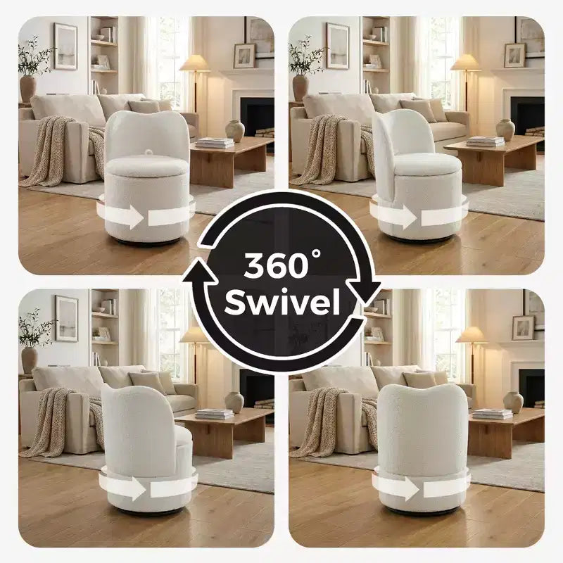 Sedia da toeletta con contenitore, Sedia da trucco girevole a 360° con schienale, Sgabello girevole moderno a botte, Ottomana imbottita, Sgabello da toeletta con schienale