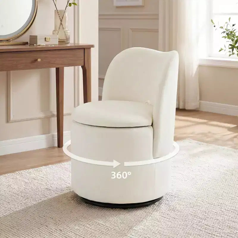 Sedia da toeletta con contenitore, Sedia da trucco girevole a 360° con schienale, Sgabello girevole moderno a botte, Ottomana imbottita, Sgabello da toeletta con schienale